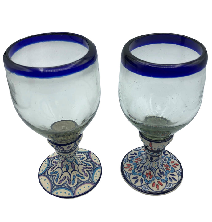 Set Of 2 Ceramic Wine Glasses Blue